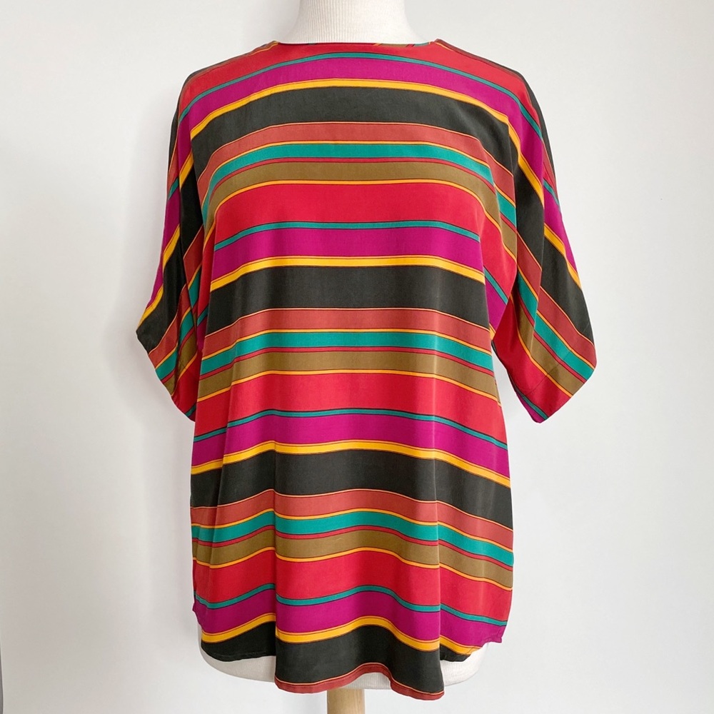 Vintage 90s 100% silk colorful striped top 8